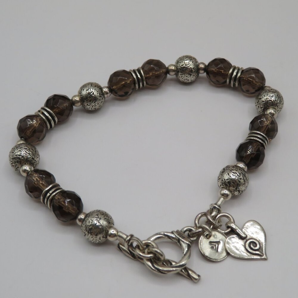Silpada RETIRED Sterling Silver 925 Smoky Quartz Heart Toggle Bracelet